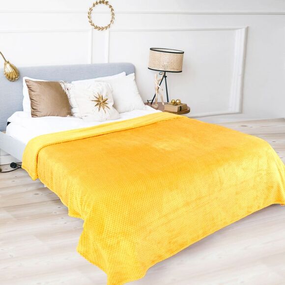 Flannel Fleece Bed Blankets Microfiber 330GSM Queen (78"x90") Yellow - Picture 2 of 6